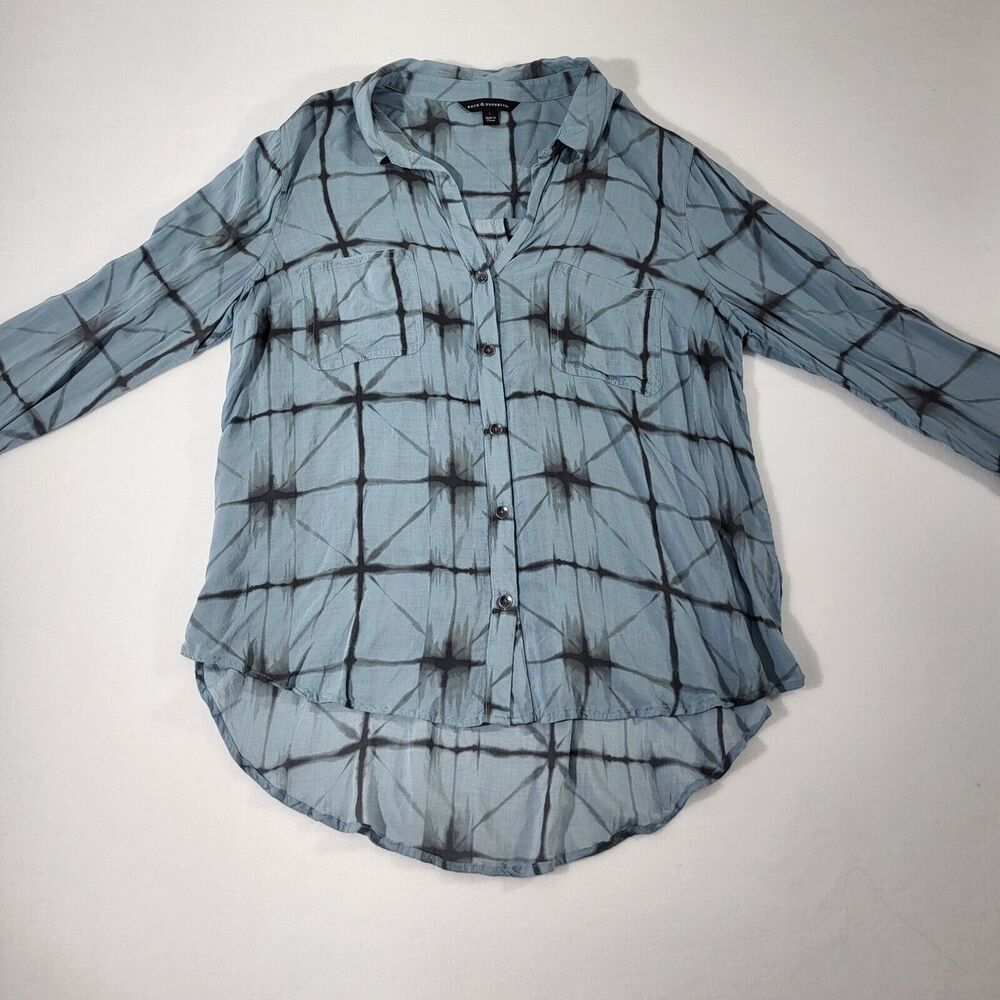 Rock & Republic Sz Large Tie Dye Blue and Black Button up Top Boho
